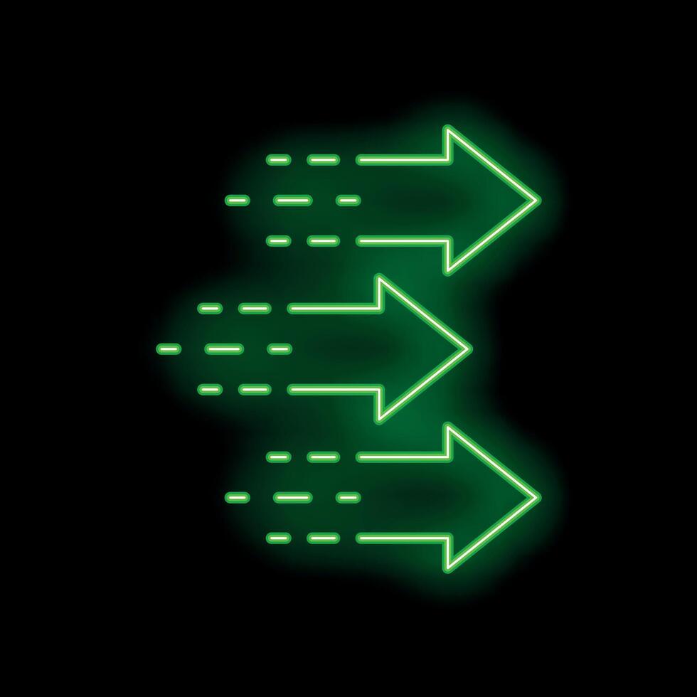 Three green neon arrows moving forward on black background vector