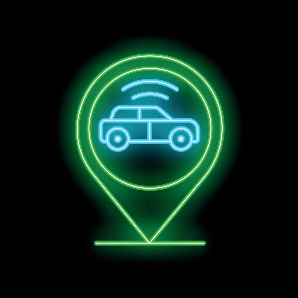 Neon green icon representing car tracking system with gps antenna vector