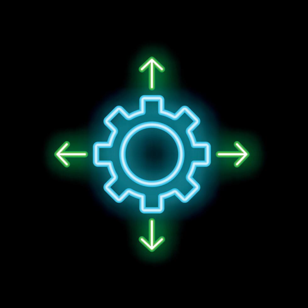 Neon gear showing four arrows pointing in different directions vector