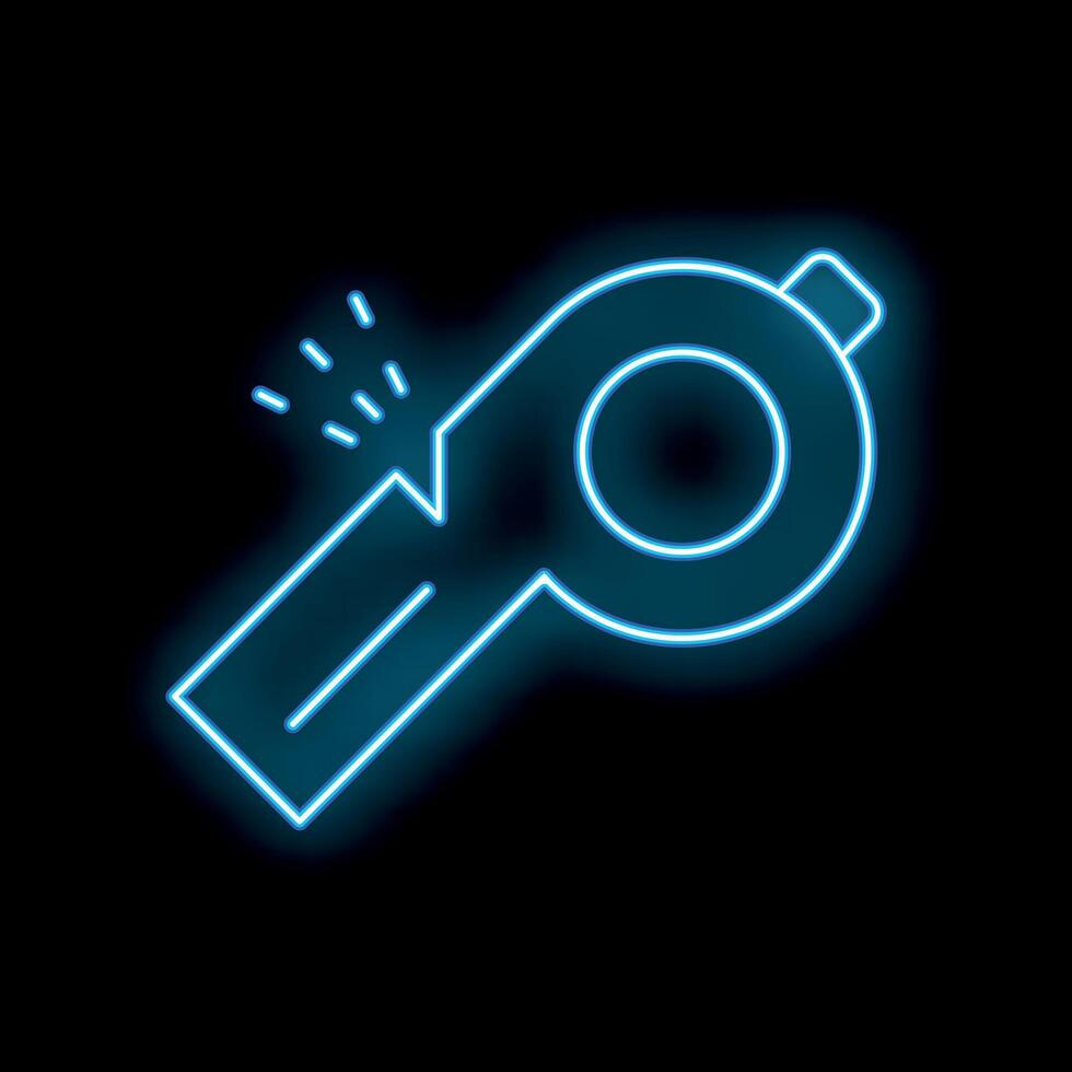 Neon blue whistle blowing icon glowing against dark background vector