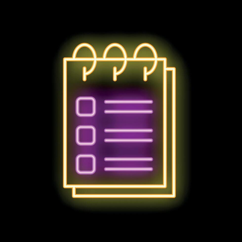 Neon notepad showing checkboxes for to do list on black background vector