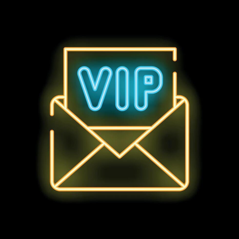 Neon icon of mail envelope containing vip letter glowing on black background vector