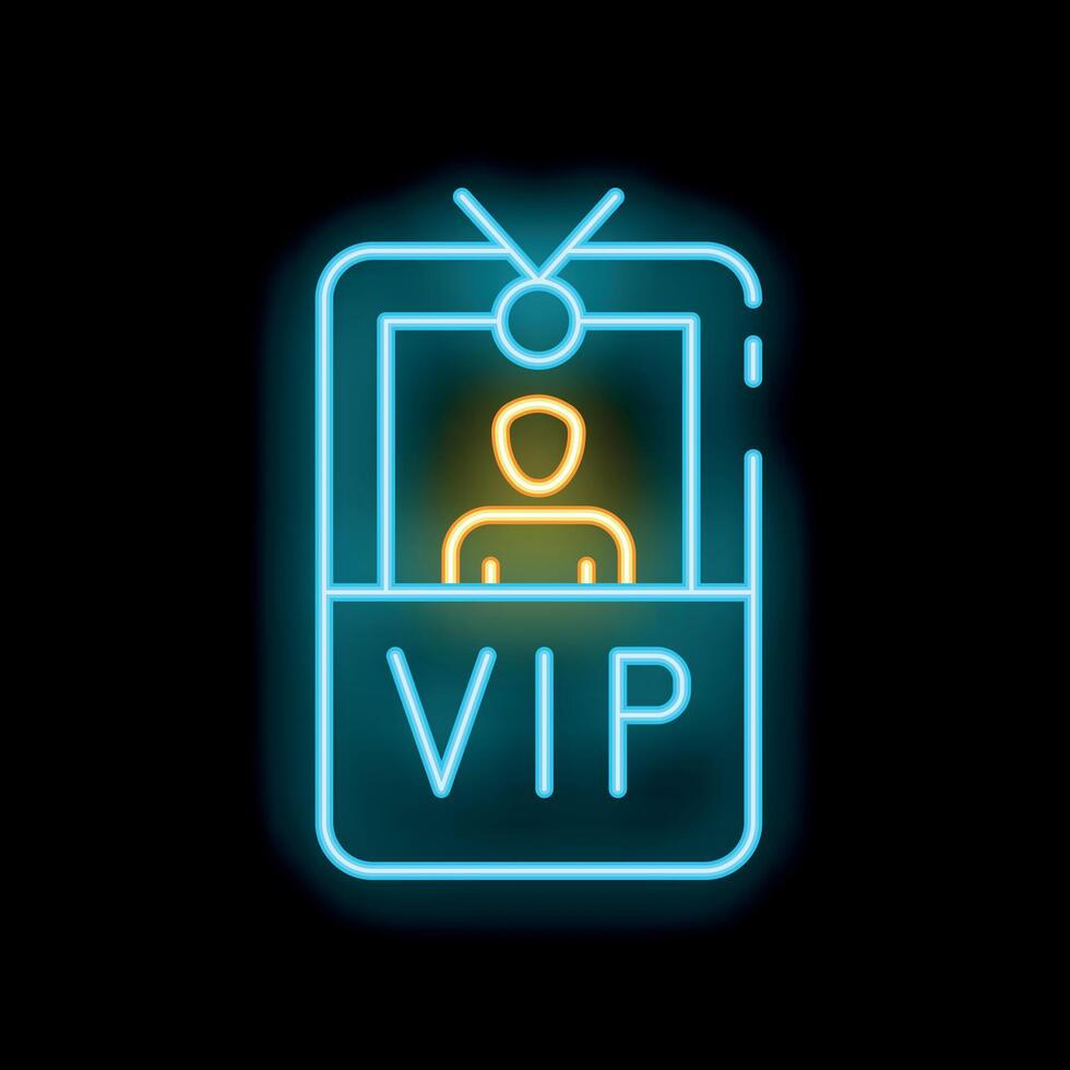 Neon vip card glowing on a black brick wall vector