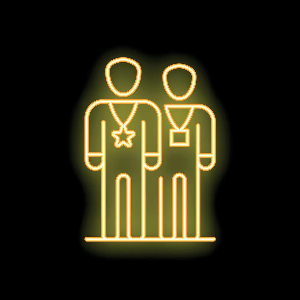 Neon icon of two business people wearing badges standing together vector