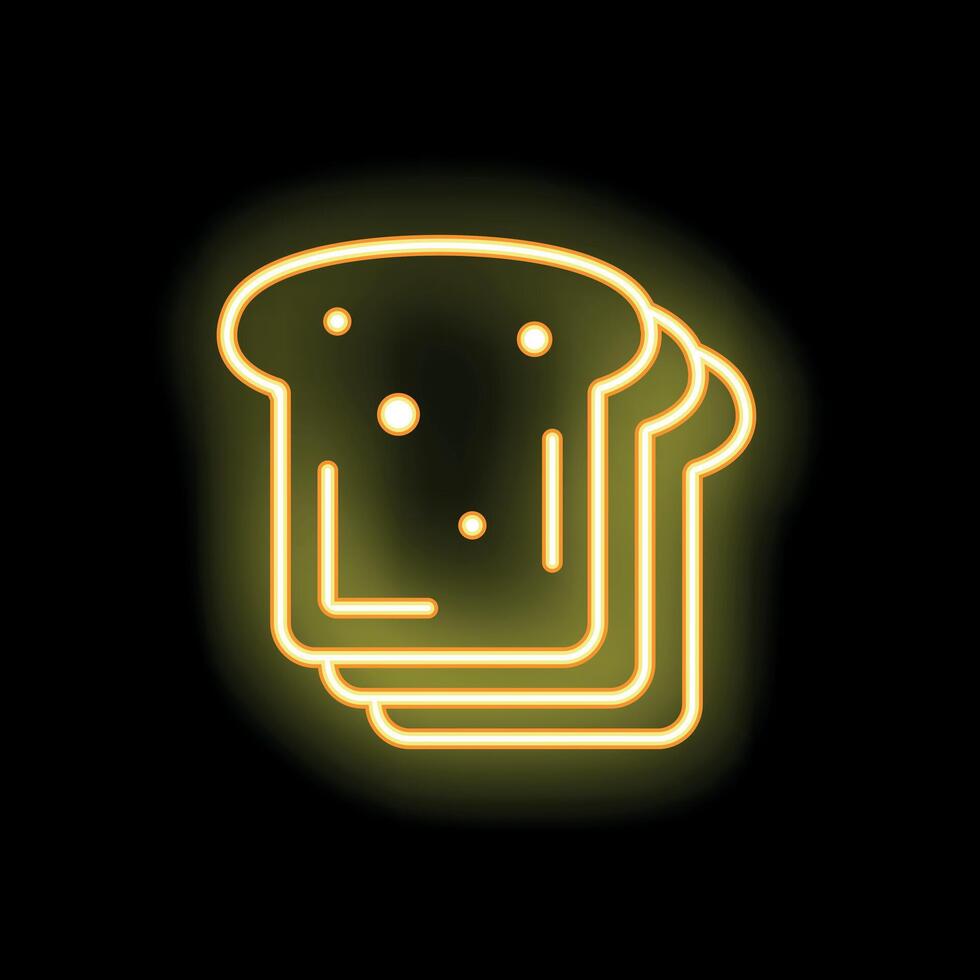 Yellow neon sign showing slices of toast bread vector