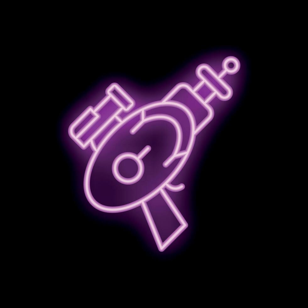 Neon sign of retro ray gun glowing on black background vector