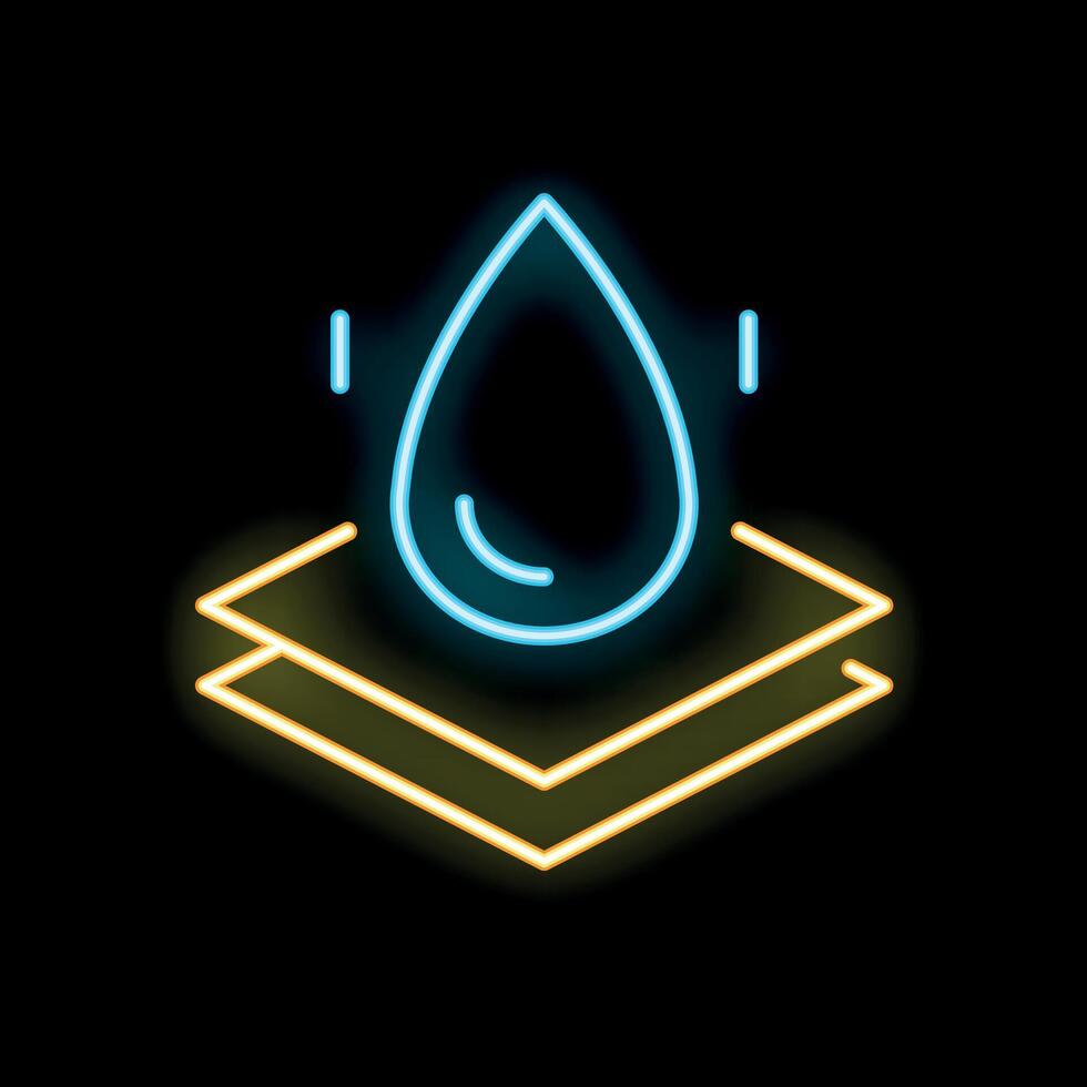 Neon icon of water drop falling on absorbent material vector