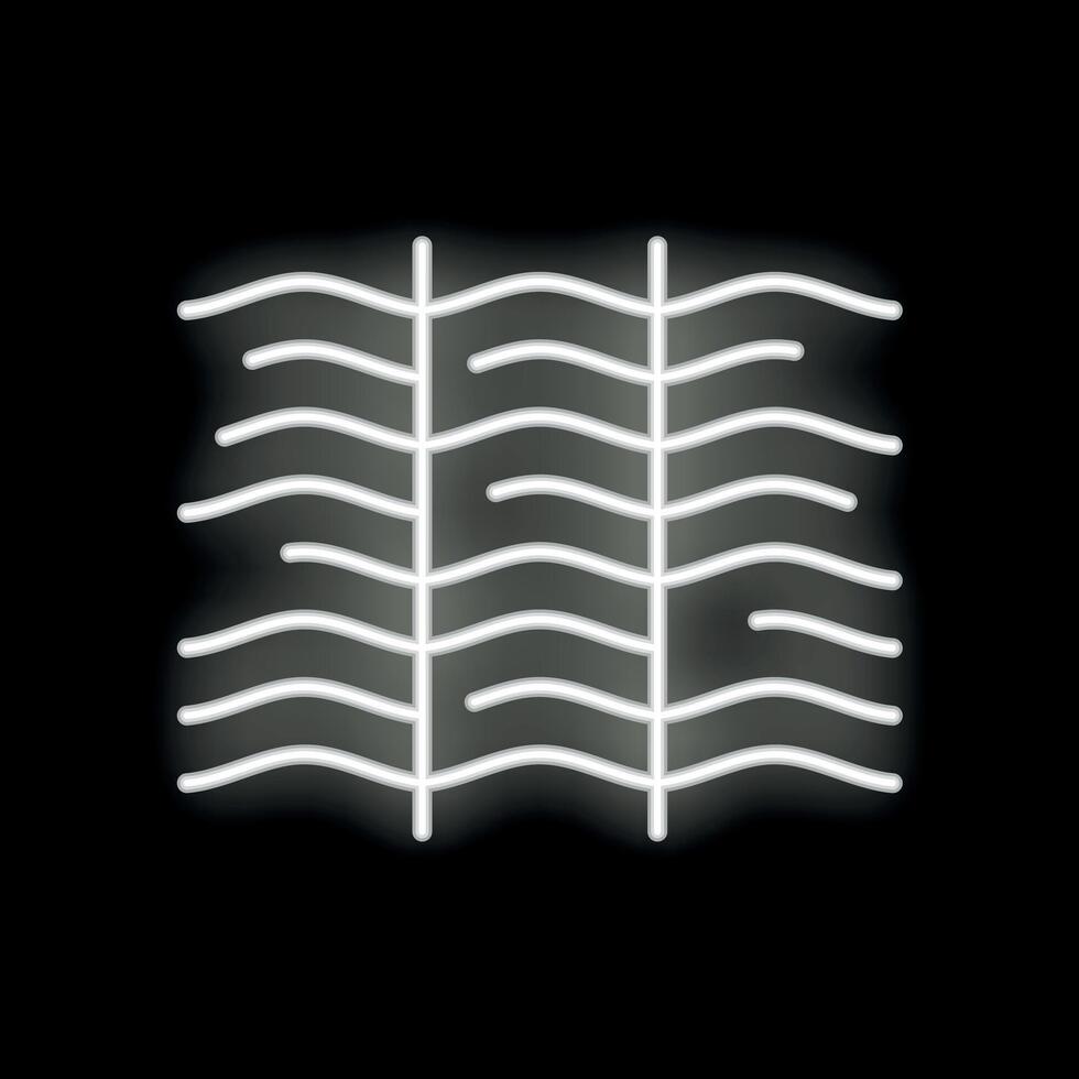 White neon style field with plowed soil rows icon on black background vector