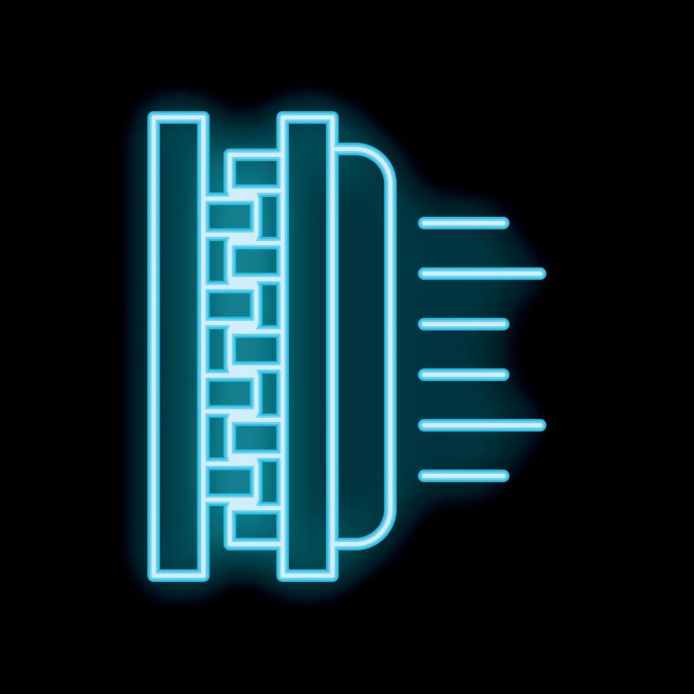 Neon glowing icon of a car radiator grille, symbolizing a cooling system vector