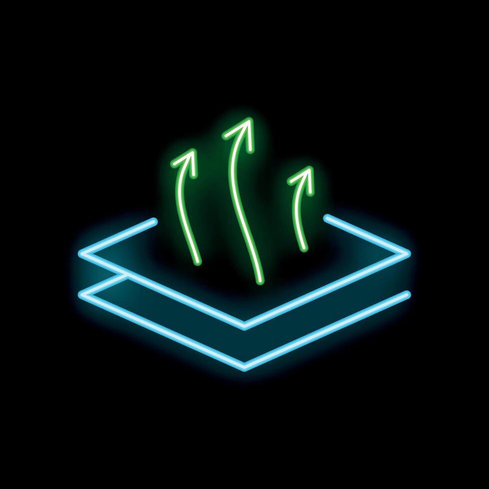 Neon breathable textile fabric icon with up arrows on black background vector