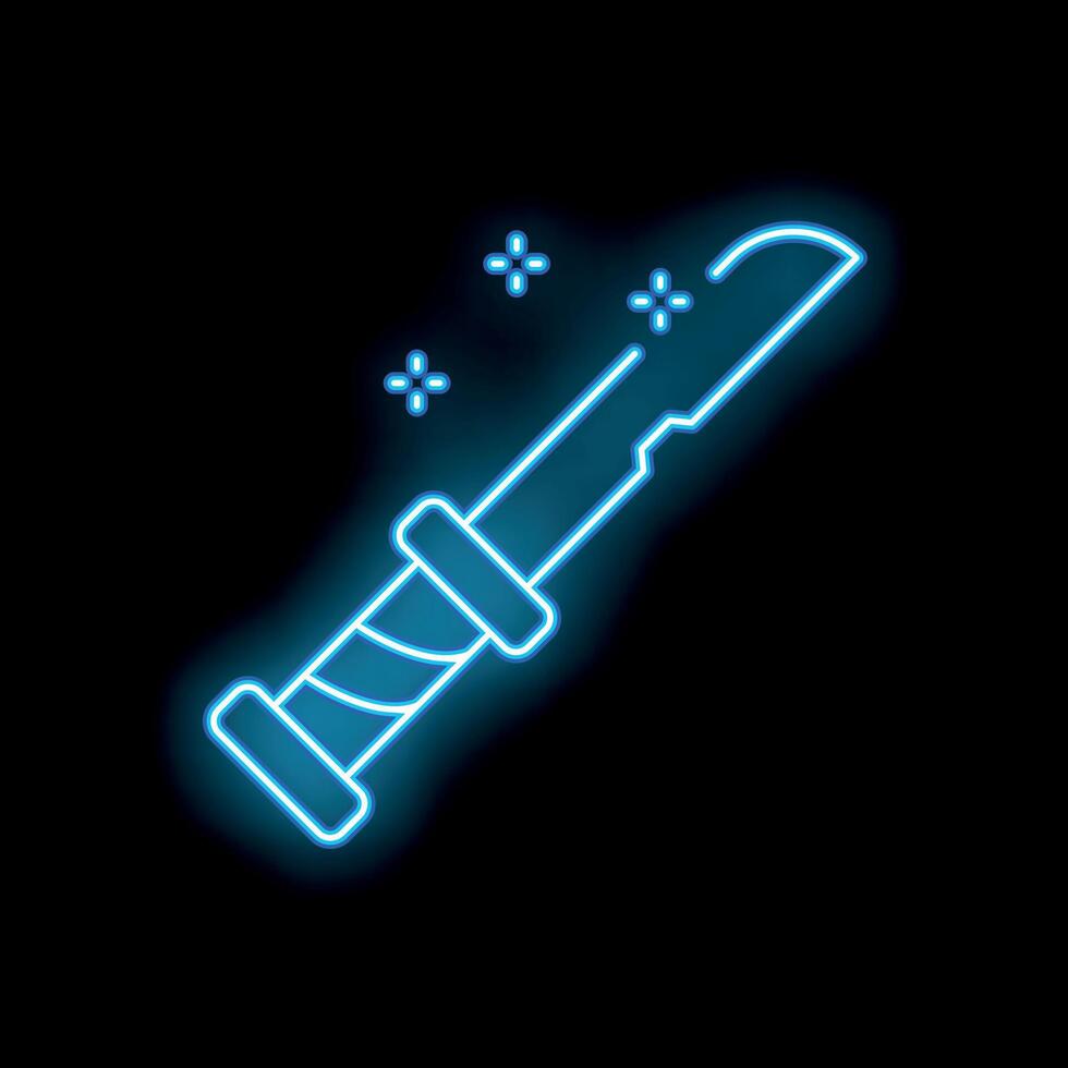 Blue neon knife shining in the dark background vector
