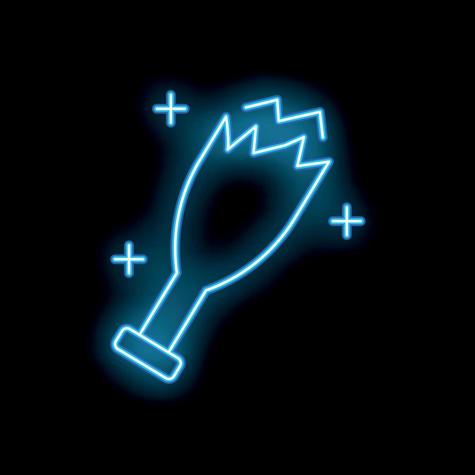 Blue neon torch burning with bright fire on black background vector