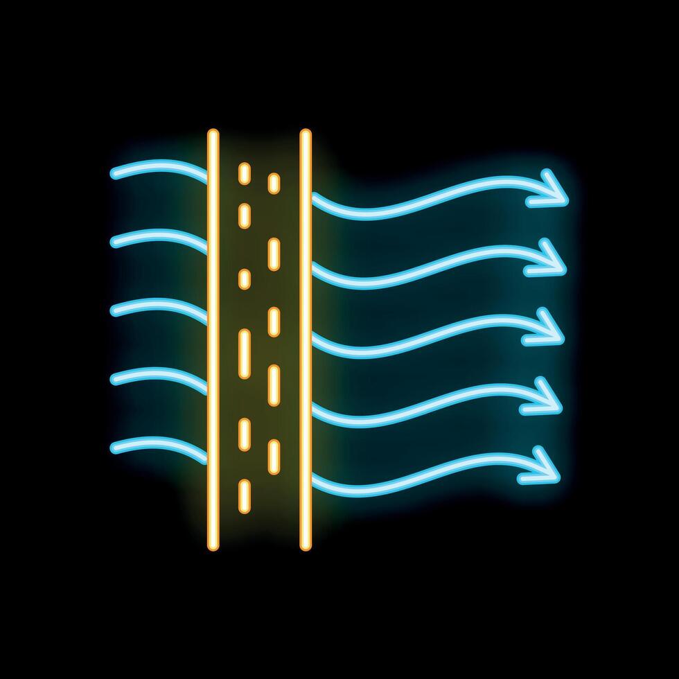 Neon breathable fabric icon, textile airflow sign on black background vector