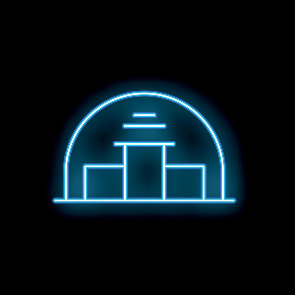 Blue neon style icon representing a podium on black background vector