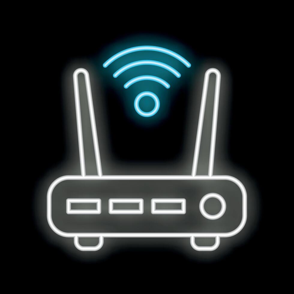 Neon wifi router glowing on black background vector