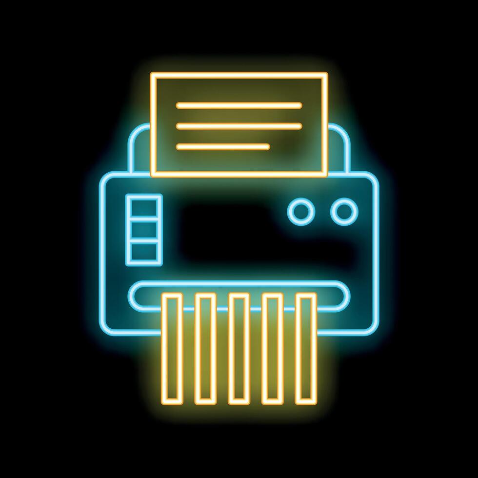 Neon shredder destroying document, secure information concept vector