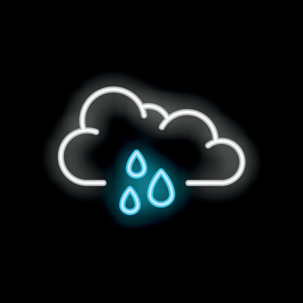 Blue neon sign depicting raining cloud on black background vector
