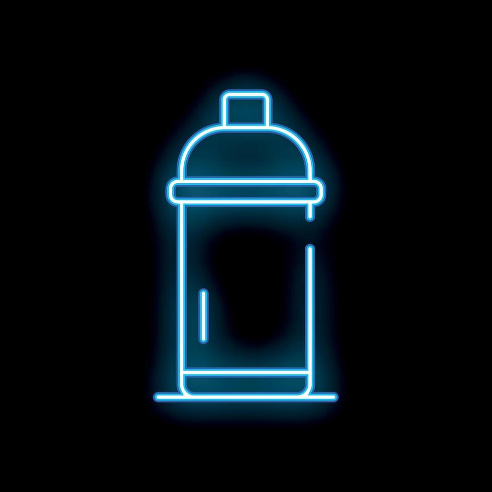 Neon blue spray paint can glowing on black background vector