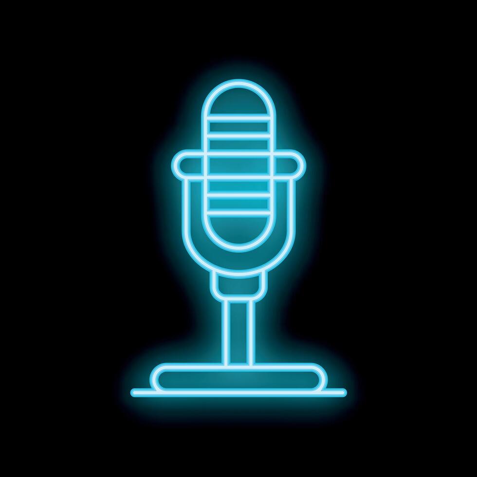 Neon microphone icon glowing on dark background vector