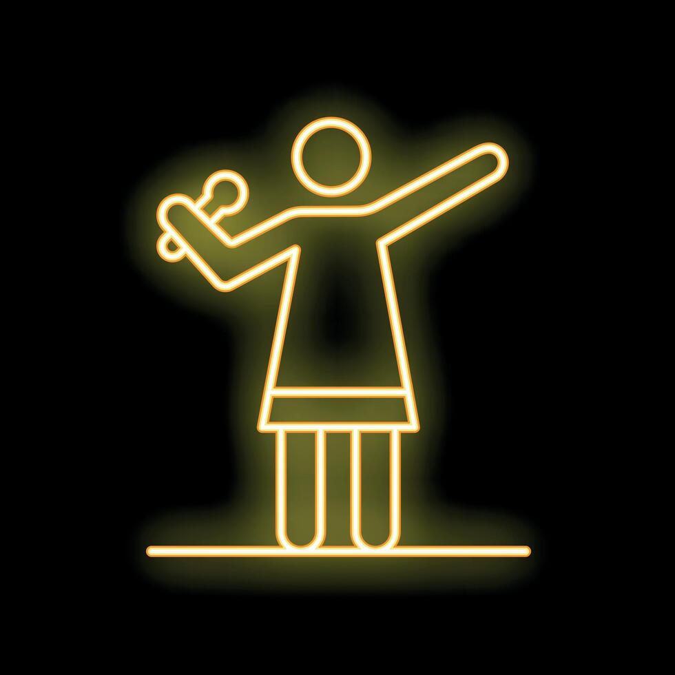 Neon woman singing holding microphone on stage vector