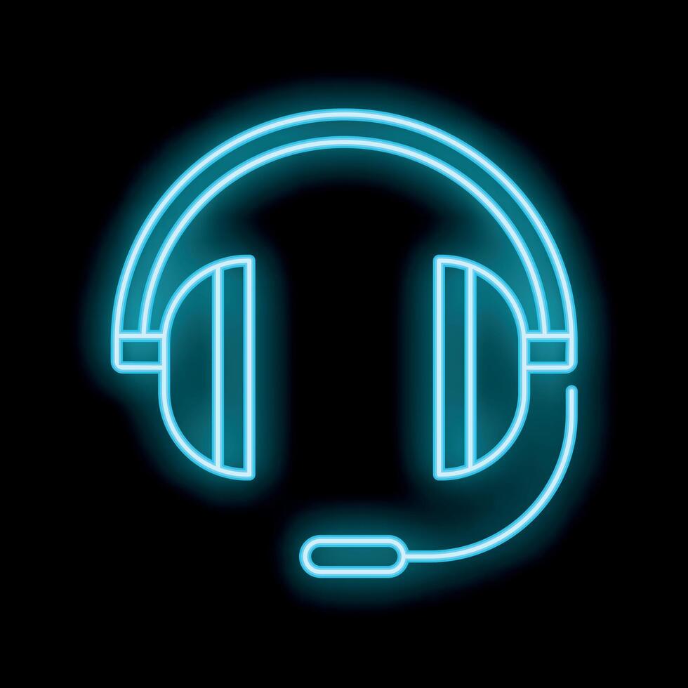 Blue neon headset shining on black background vector