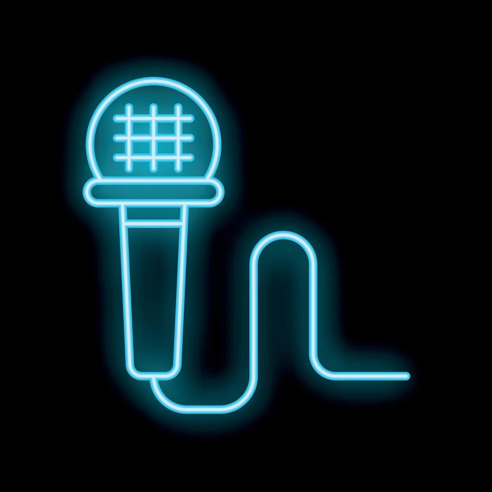 Neon microphone glowing bright blue on black background vector