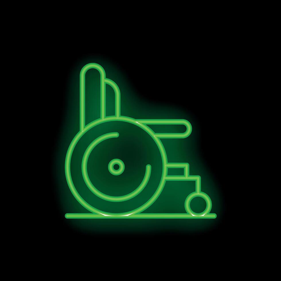 Green neon sign showing a wheelchair for disabled people in dark background vector