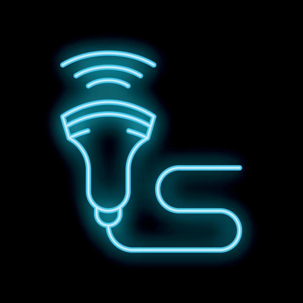 Neon ultrasound scanner transmitting medical data icon glowing vector