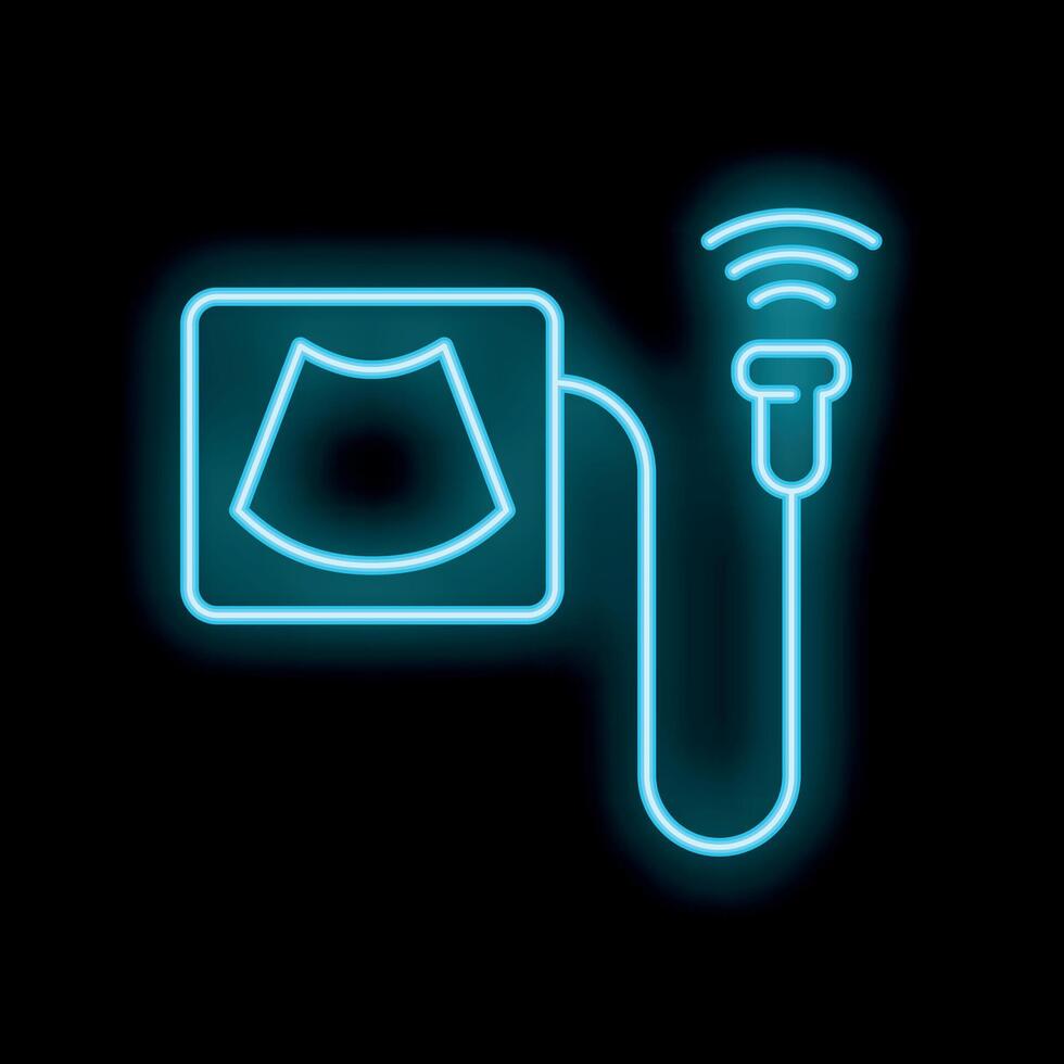 Neon ultrasound machine icon glowing on black background vector