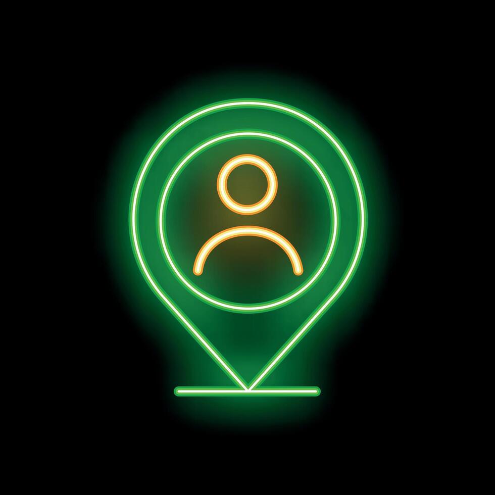 Neon green location pin showing person icon on black background vector