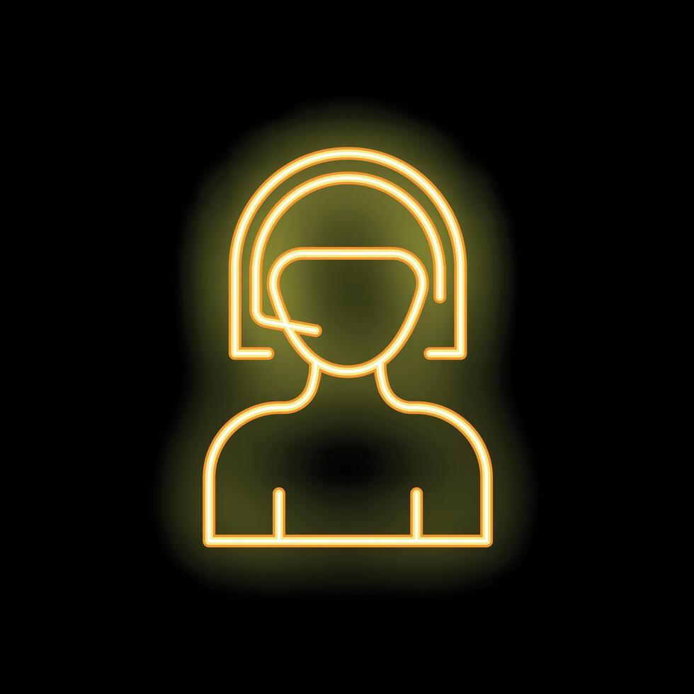 Neon style icon of woman wearing headset working in call center vector