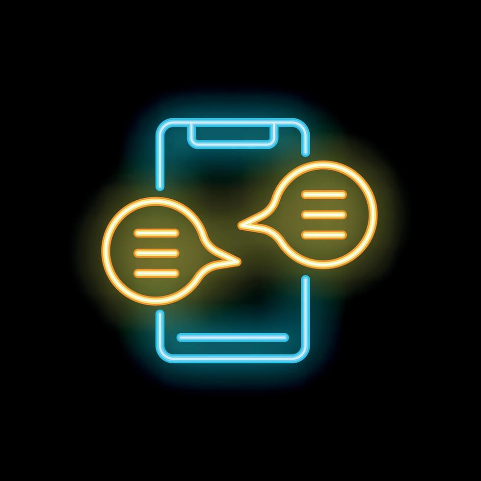 Neon icon of smartphone exchanging messages vector