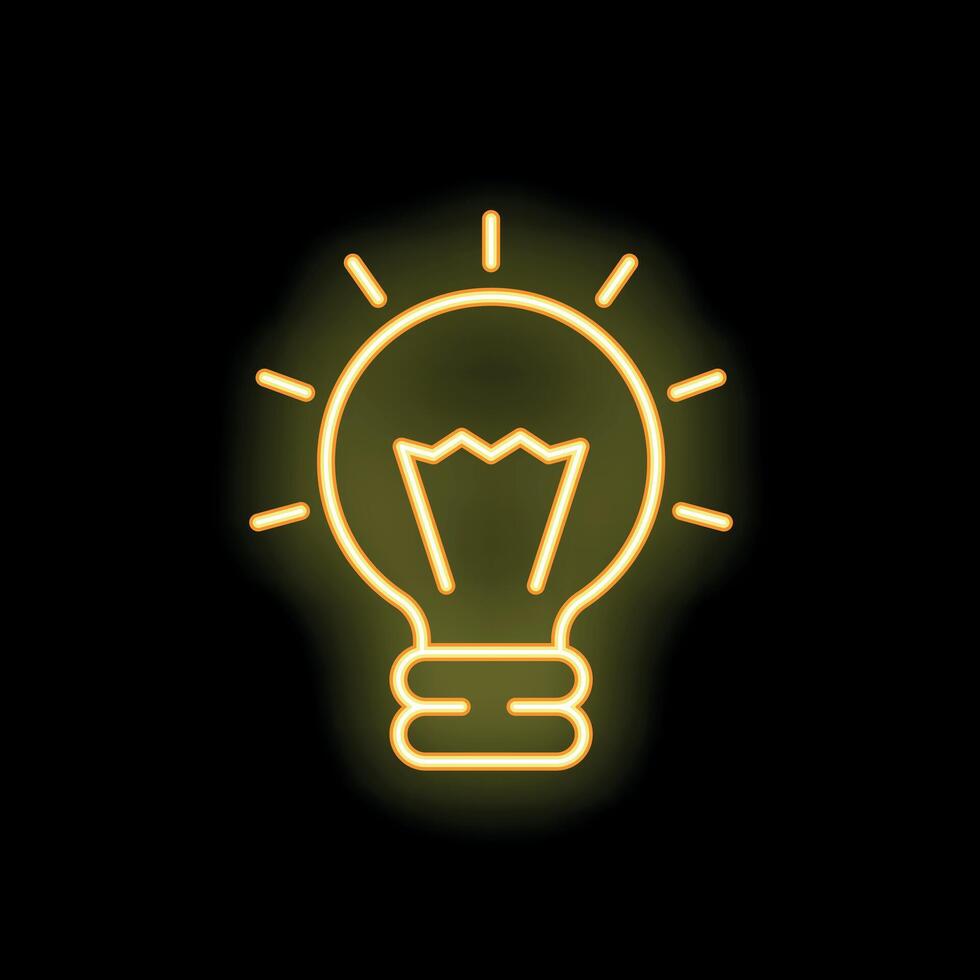 Yellow neon lightbulb shining brightly on black background vector