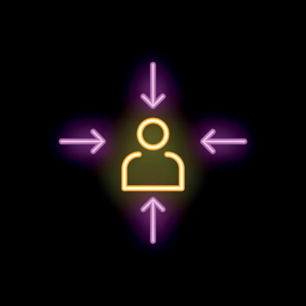 Neon icon of a person receiving information from multiple sources vector