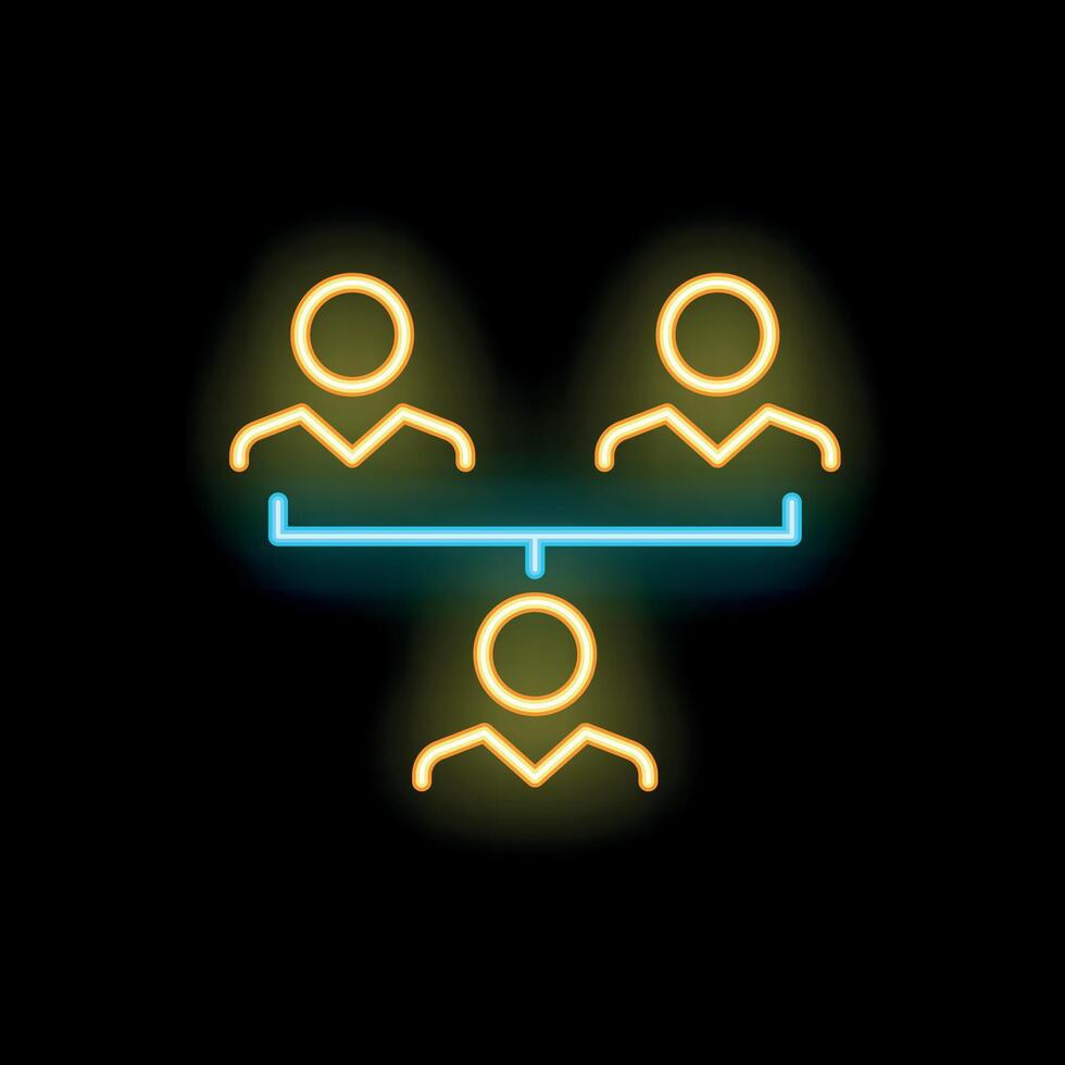 Neon sign representing the concept of business hierarchy with three business people vector