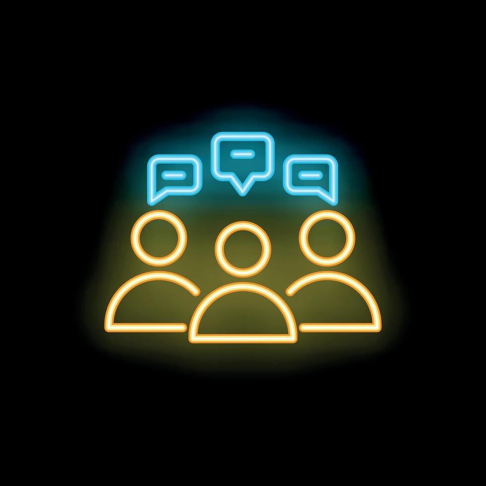 Neon light icon of people discussing with speech bubbles above their heads vector