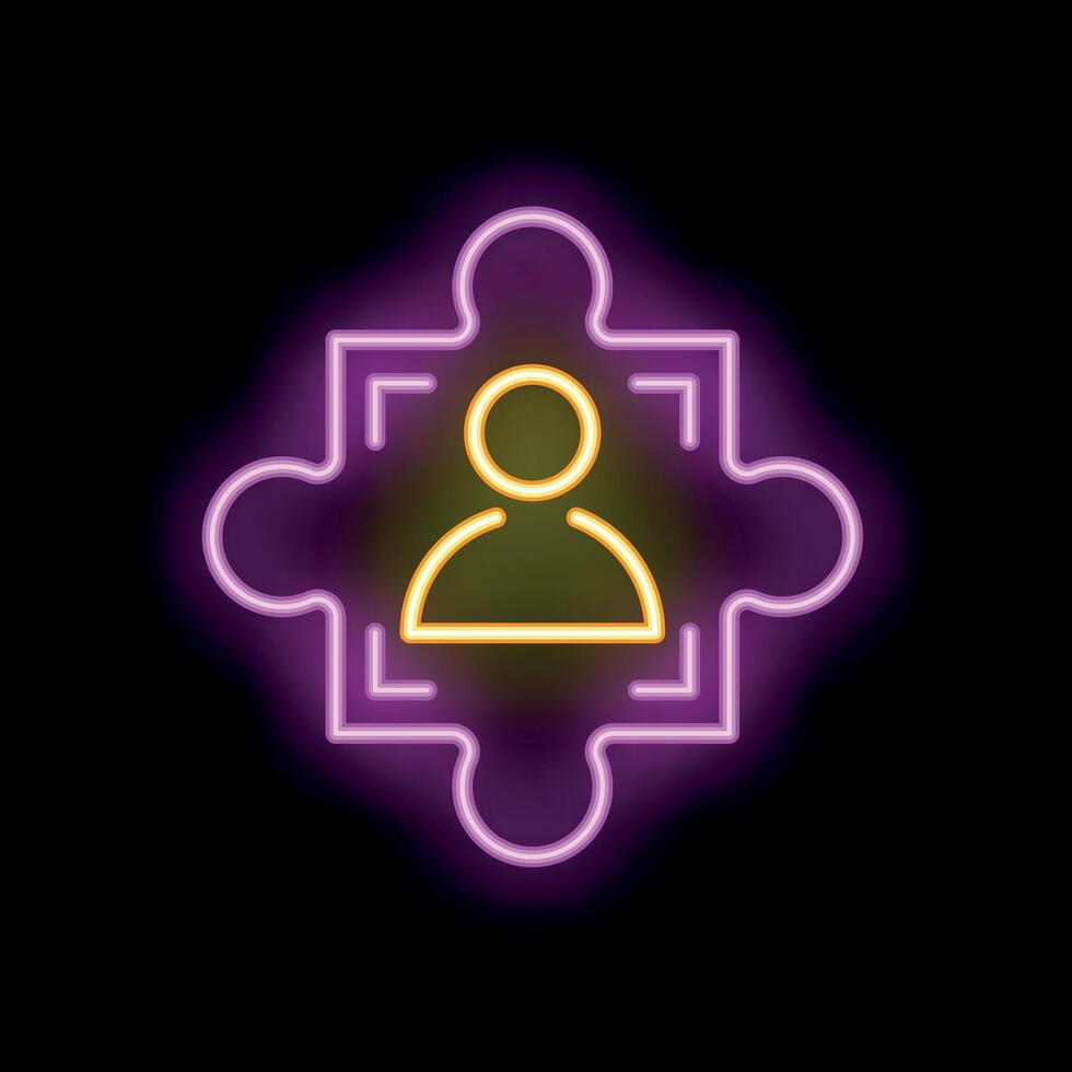 Neon icon of person inside puzzle piece representing hr and recruitment vector