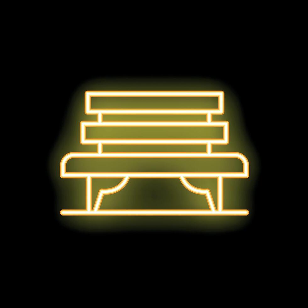Neon yellow bench glowing on black background vector