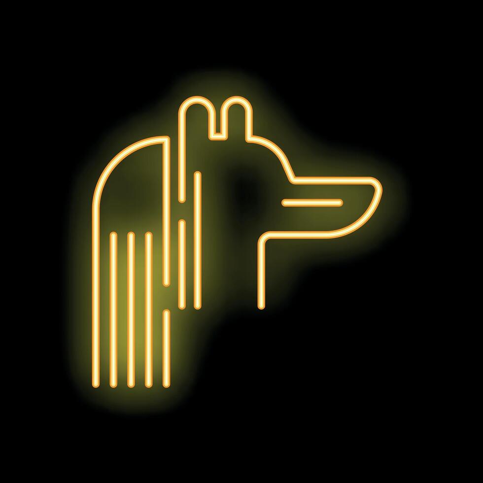 Bright yellow neon sign of the egyptian god anubis on a black background vector