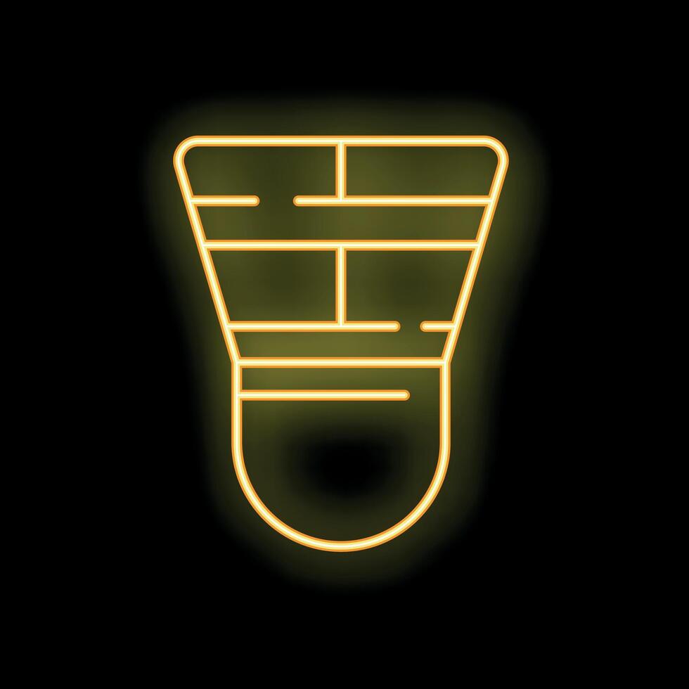 Bright yellow neon light showing badminton shuttlecock on black background vector