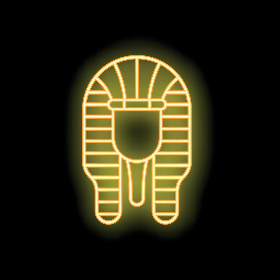 Neon sign representing tutankhamun golden mask glowing on black background vector