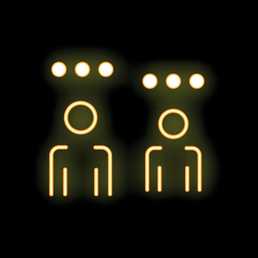 Neon icon of two people thinking with thought bubbles above vector