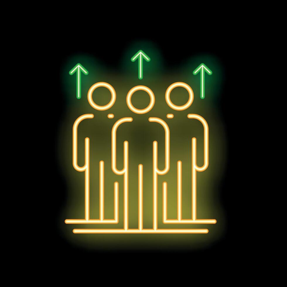 Group of people standing with arrows pointing up neon sign concept vector