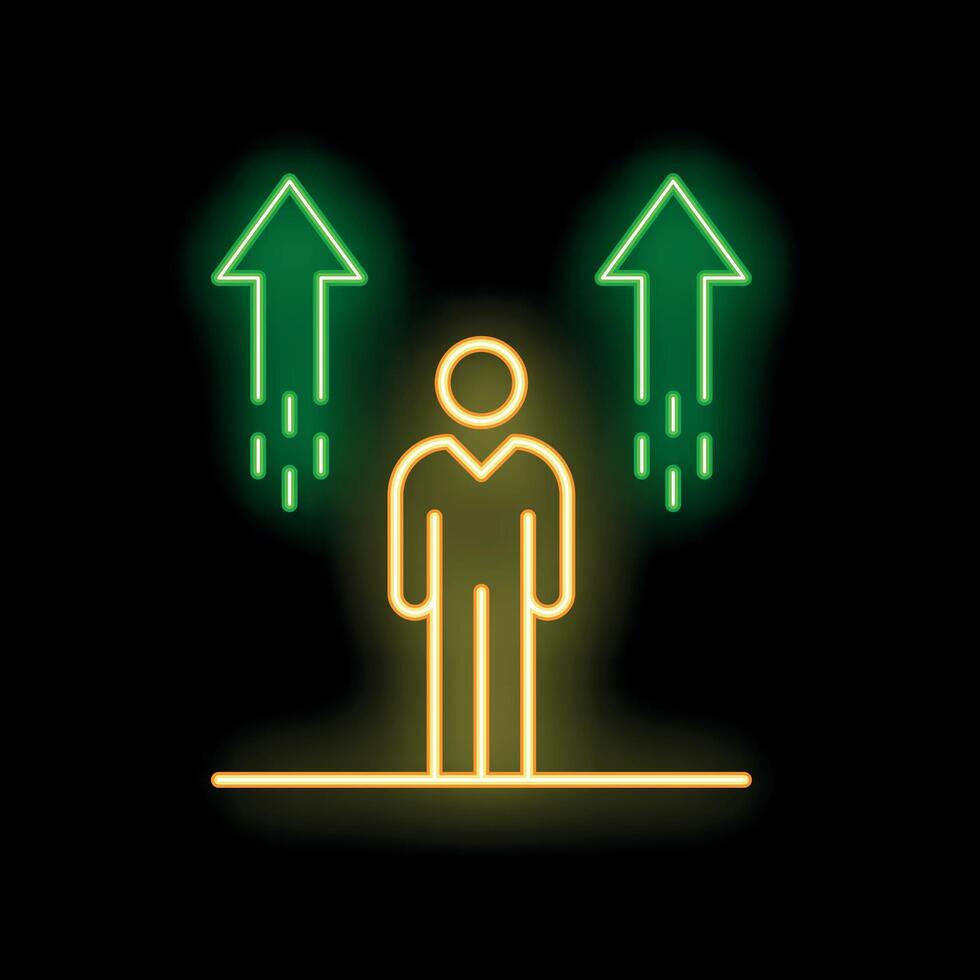 Businessman making decision choosing between two career paths neon sign vector