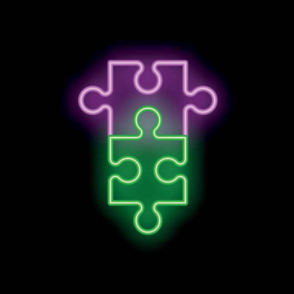 Neon puzzle pieces forming a larger puzzle piece on black background vector
