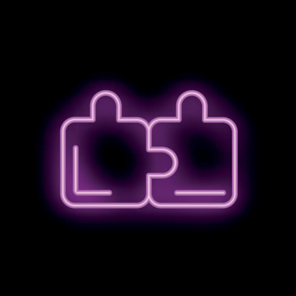 Neon purple jigsaw puzzle is glowing on a black background vector