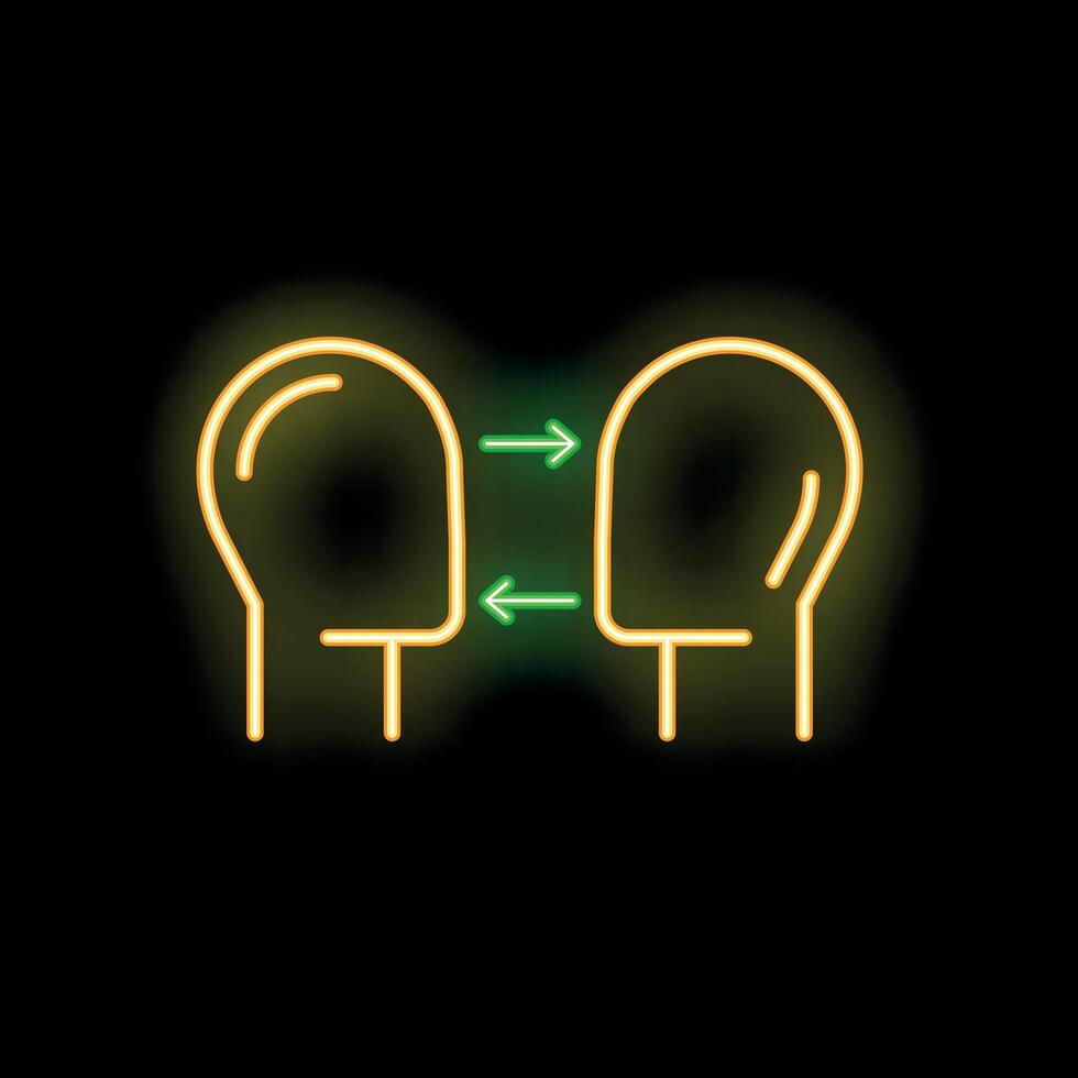 Neon icon of two heads exchanging information with arrows vector