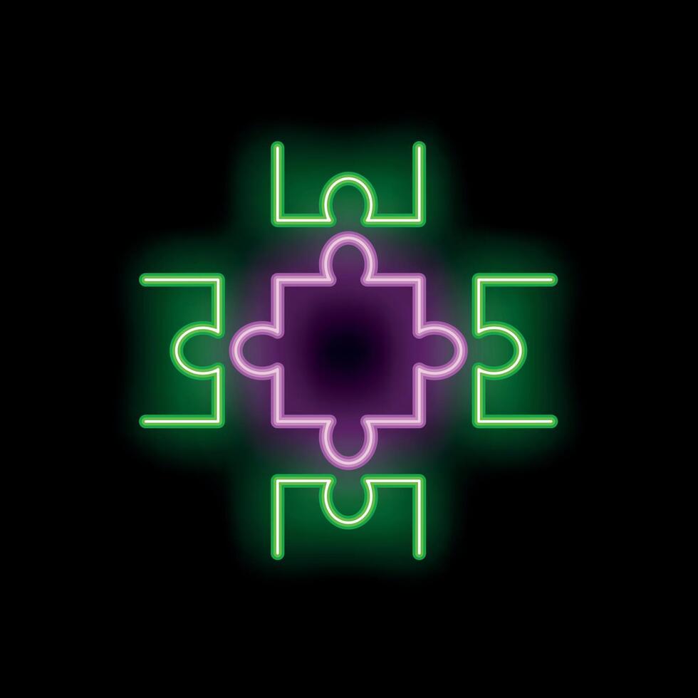 Neon puzzle pieces connecting creating solution teamwork concept vector