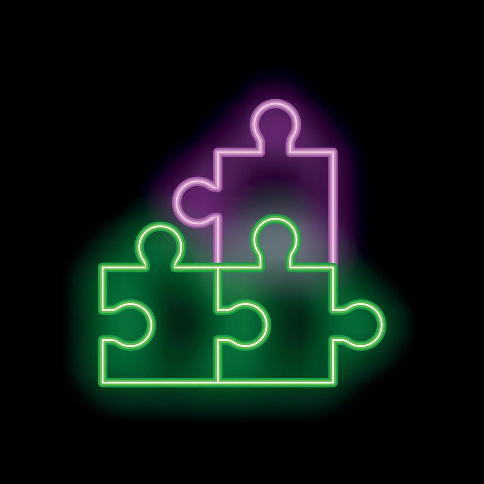 Puzzle pieces forming a larger puzzle neon sign vector