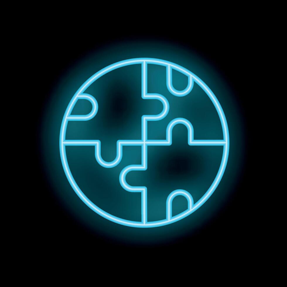 Neon puzzle pieces forming a circle on a black background vector